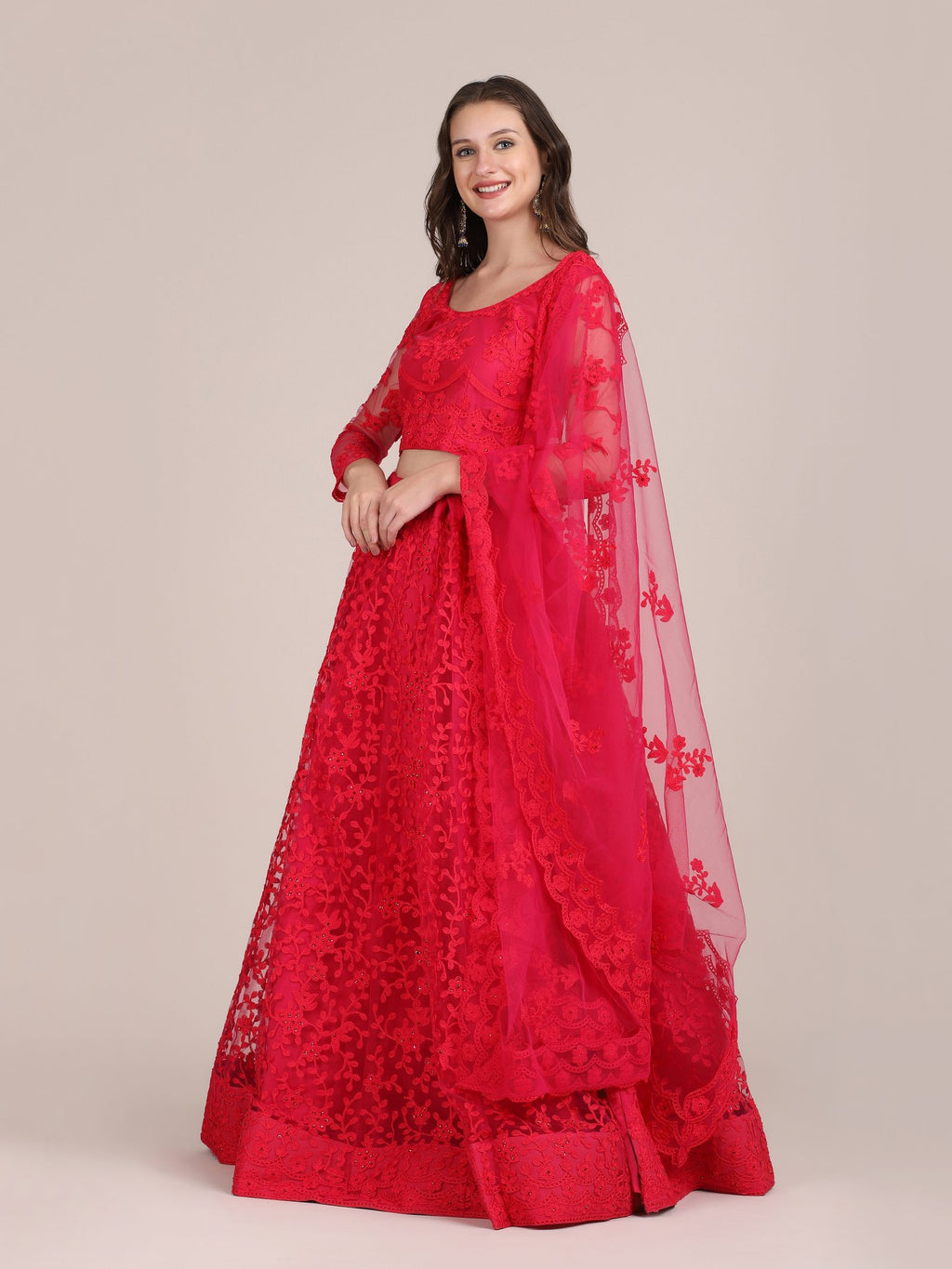 Elegant Pink Sequin Embroidered Festive & Party Wear Semi-Stitched Net Lehenga Choli with Designer Sleeve Work