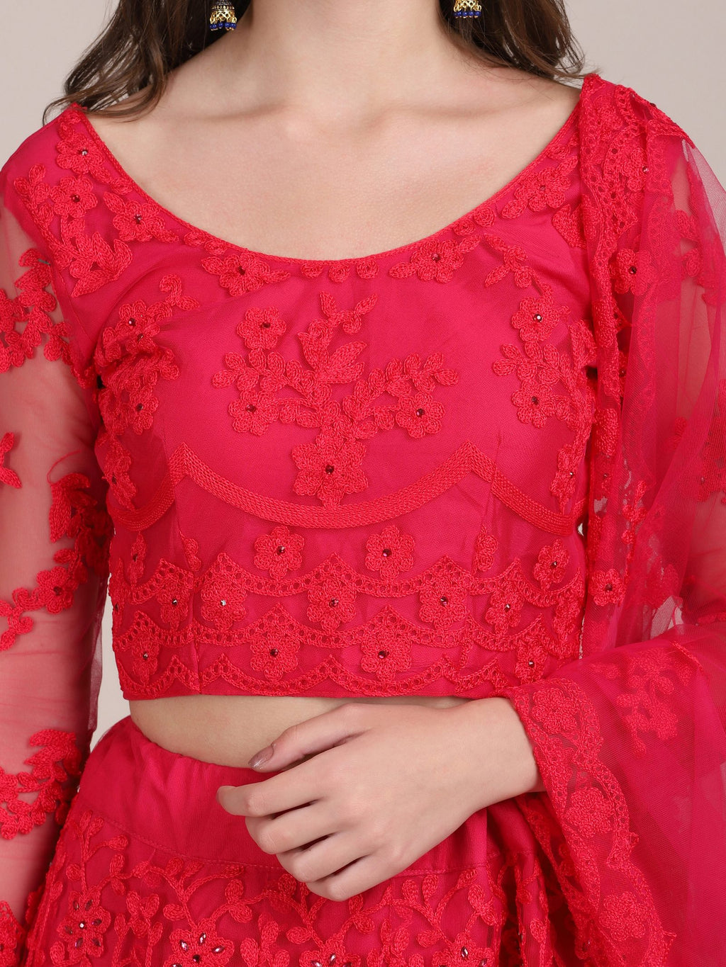 Elegant Pink Sequin Embroidered Festive & Party Wear Semi-Stitched Net Lehenga Choli with Designer Sleeve Work