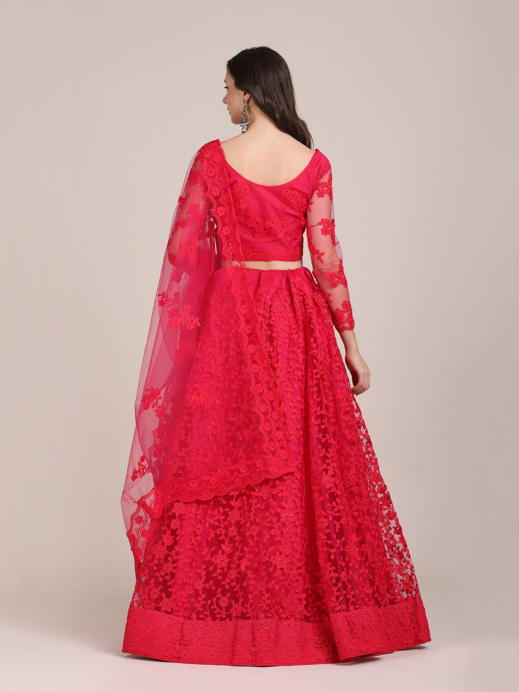 Elegant Pink Sequin Embroidered Festive & Party Wear Semi-Stitched Net Lehenga Choli with Designer Sleeve Work