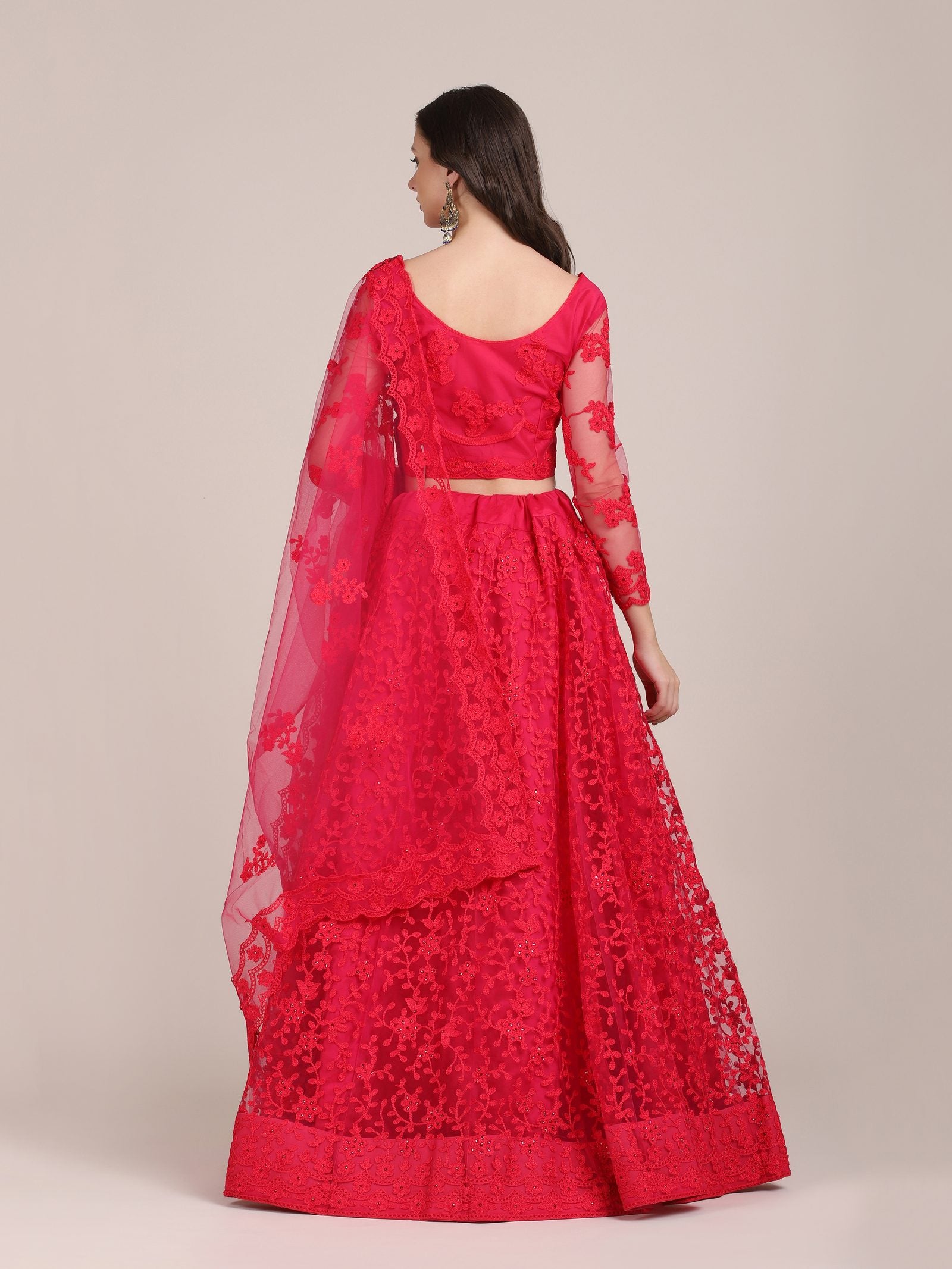 Elegant Pink Sequin Embroidered Festive & Party Wear Semi-Stitched Net Lehenga Choli with Designer Sleeve Work