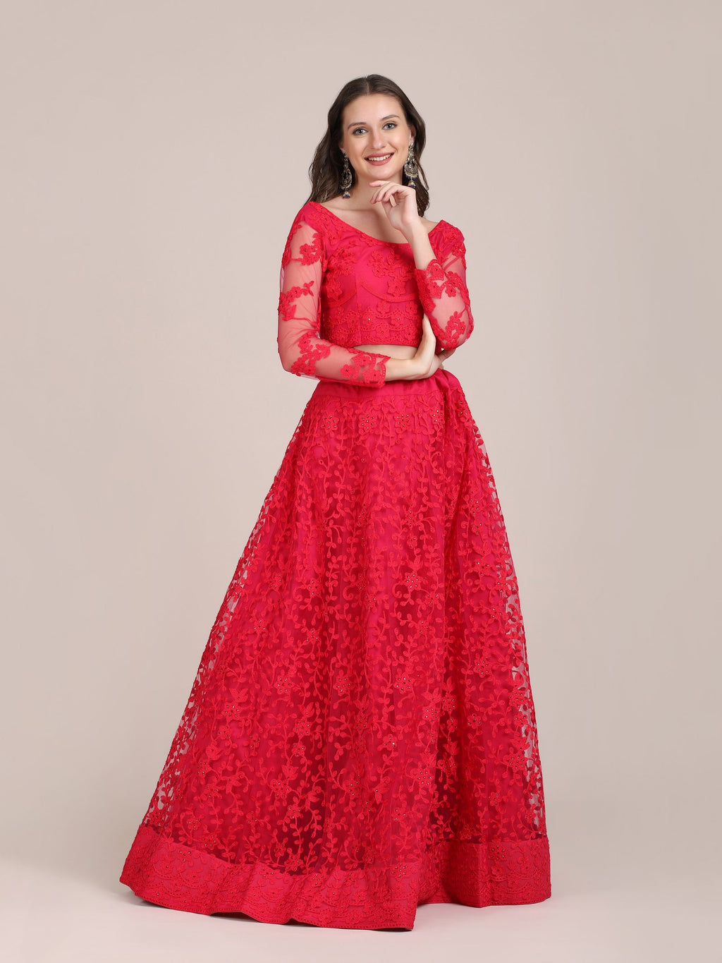 Elegant Pink Sequin Embroidered Festive & Party Wear Semi-Stitched Net Lehenga Choli with Designer Sleeve Work