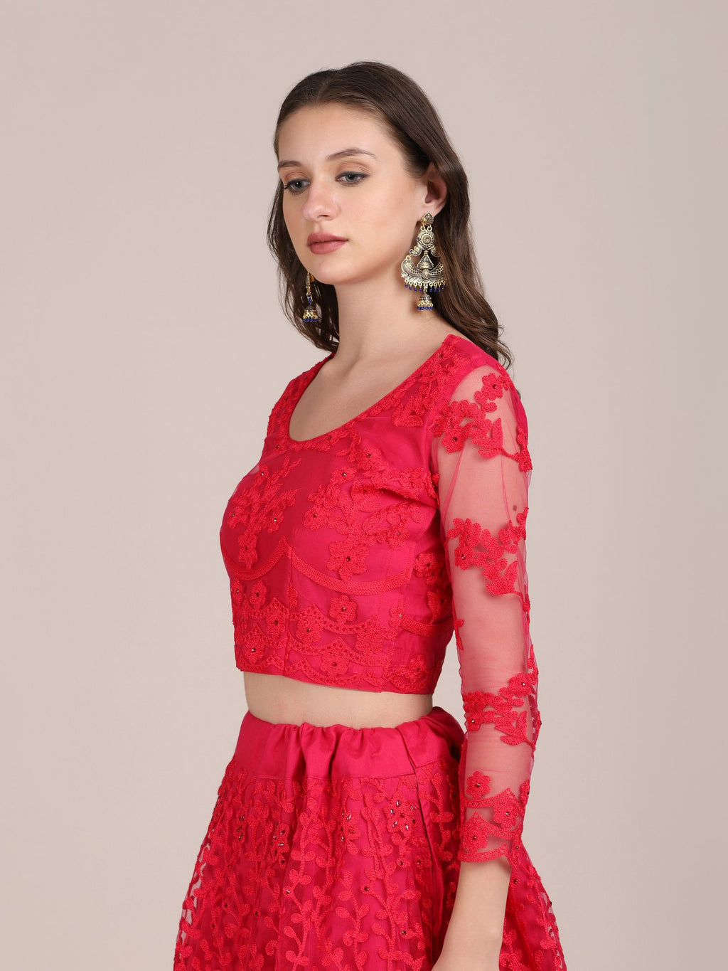 Elegant Pink Sequin Embroidered Festive & Party Wear Semi-Stitched Net Lehenga Choli with Designer Sleeve Work