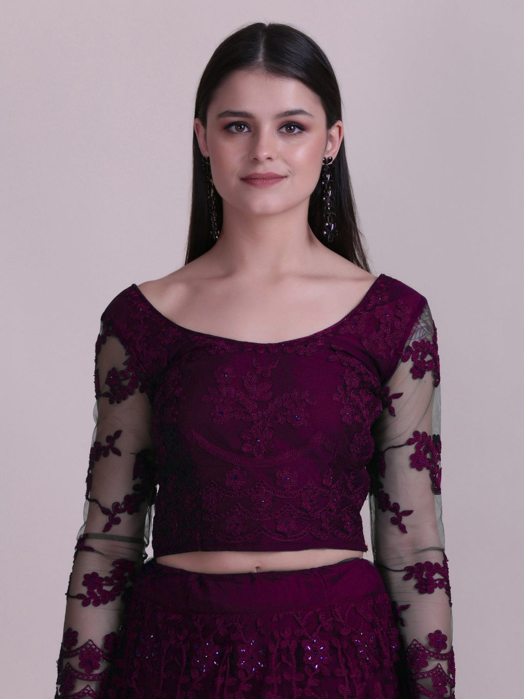 Elegant Wine Purple Sequin Embroidered Festive & Wedding Wear Semi-Stitched Net Lehenga Choli