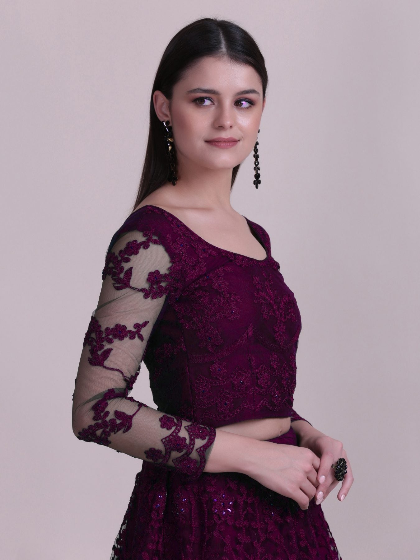 Elegant Wine Purple Sequin Embroidered Festive & Wedding Wear Semi-Stitched Net Lehenga Choli