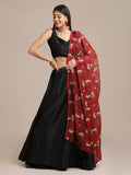 Black & Red Festive and Party Wear Semi-Stitched Taffeta Silk Lehenga Choli with Floral Print Dupatta