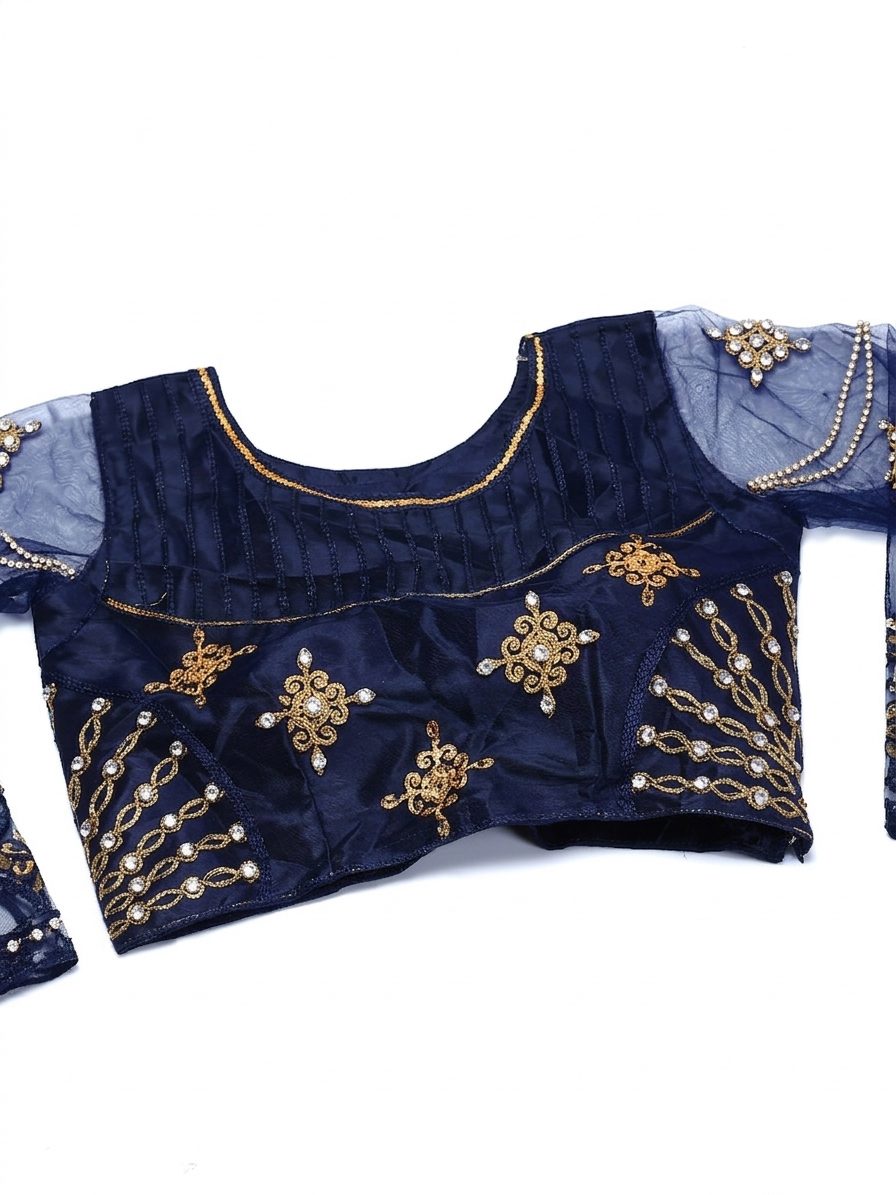 Elegant Emerald Blue Party & Festive Wear Semi-Stitched Net Lehenga Choli with Floral Embroidered Work