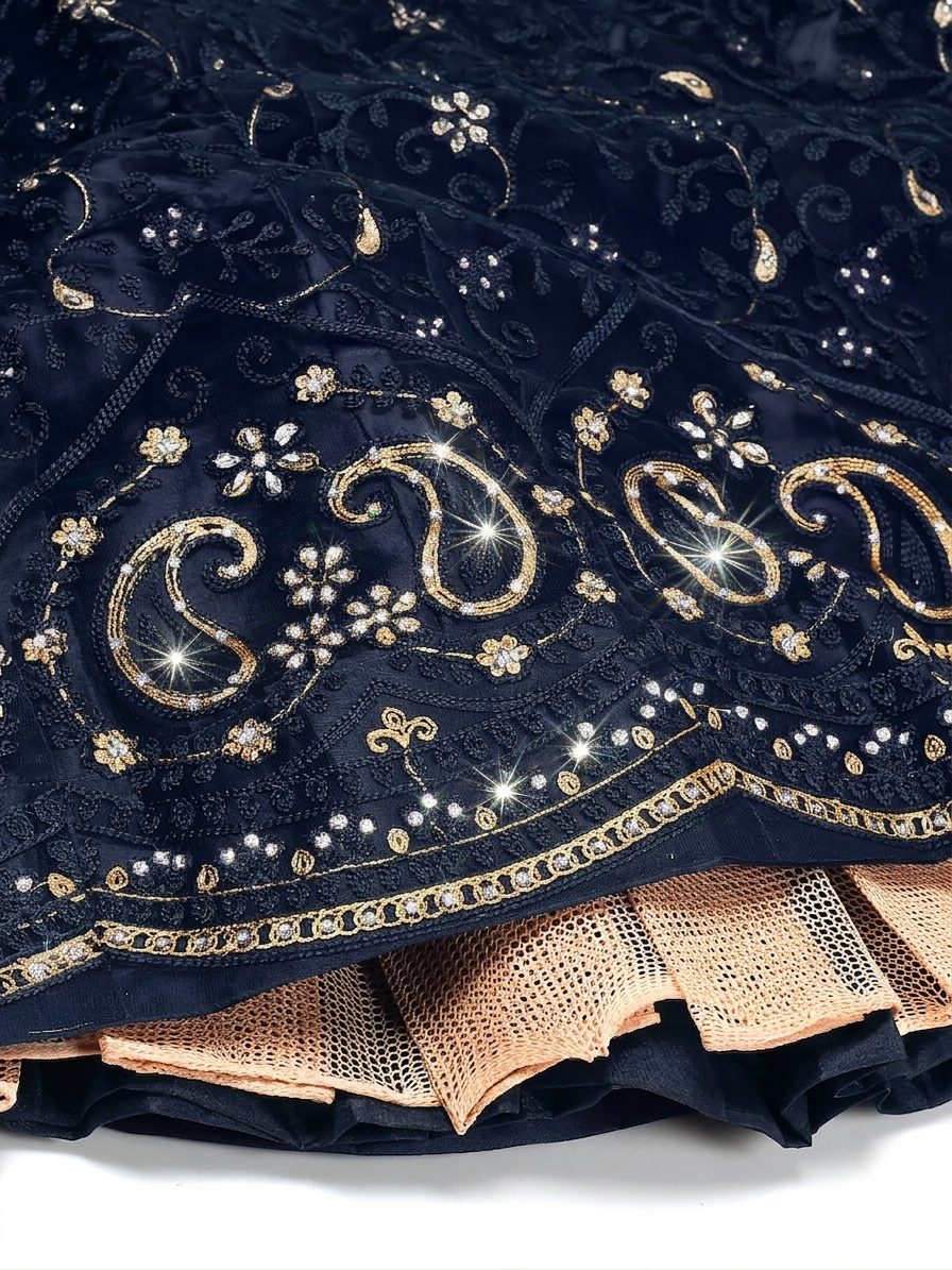 Elegant Emerald Blue Party & Festive Wear Semi-Stitched Net Lehenga Choli with Floral Embroidered Work