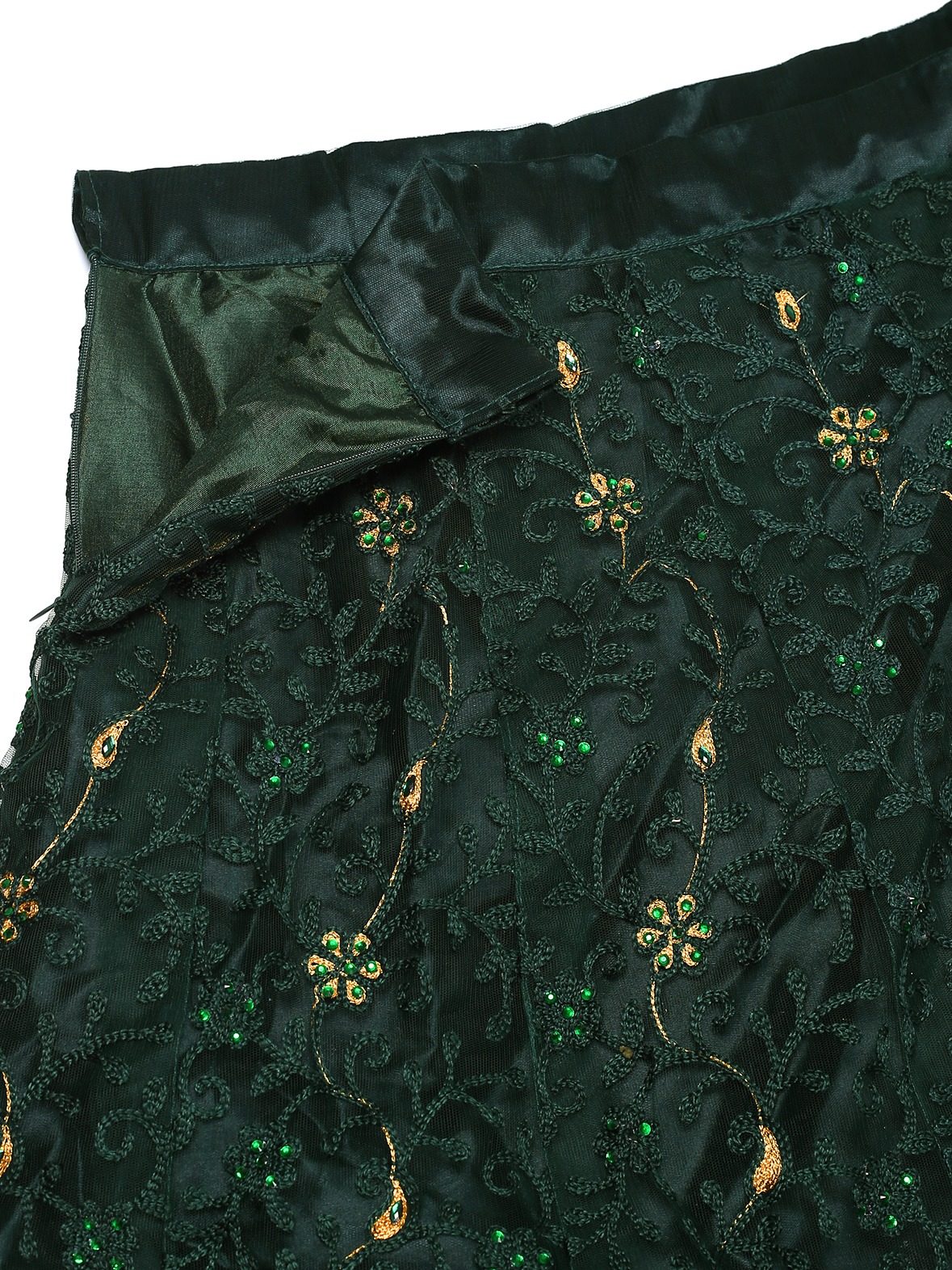 Elegant Emerald Green Party & Festive Wear Semi-Stitched Net Lehenga Choli with Floral Embroidered Work