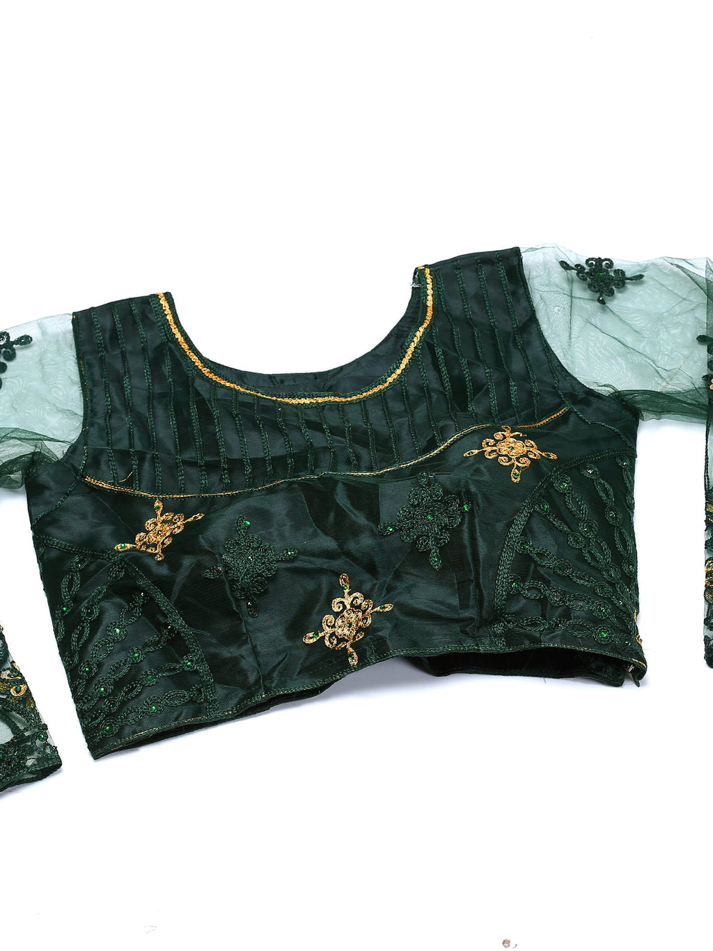 Elegant Emerald Green Party & Festive Wear Semi-Stitched Net Lehenga Choli with Floral Embroidered Work