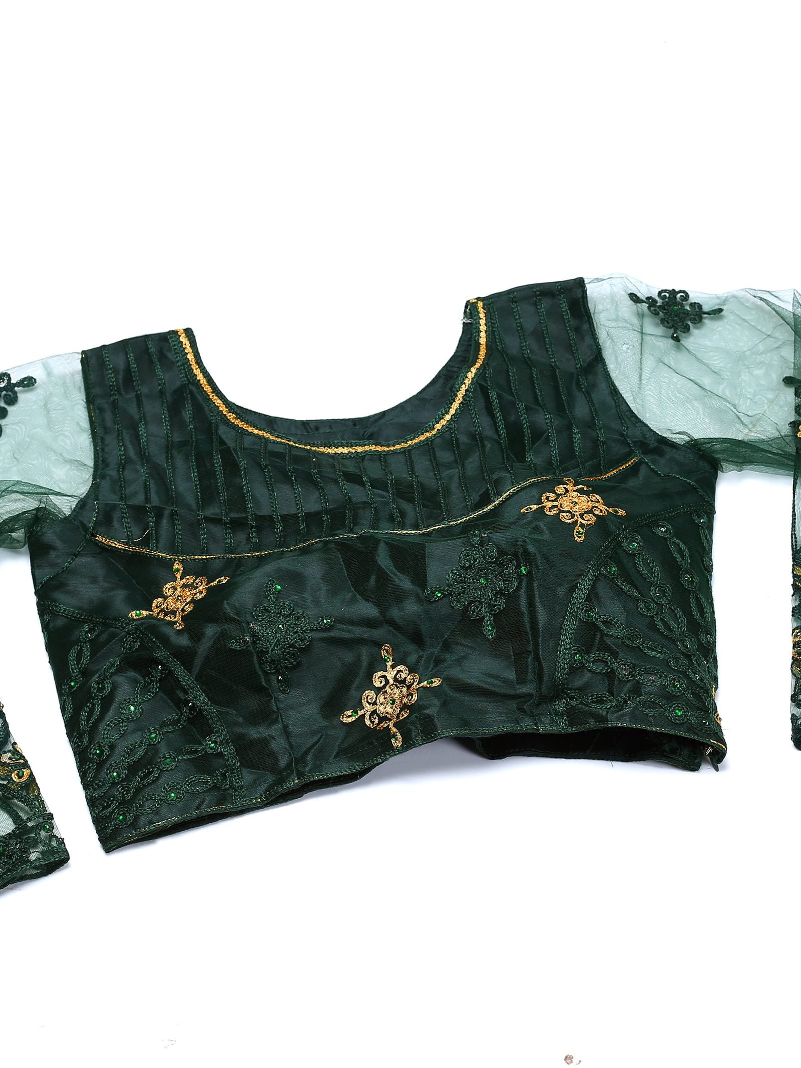 Elegant Emerald Green Party & Festive Wear Semi-Stitched Net Lehenga Choli with Floral Embroidered Work