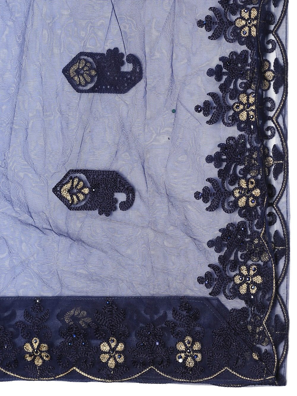 Navy Blue Festive Wear Semi-Stitched Net Lehenga Choli with Floral Motifs Thread Embroidered Work