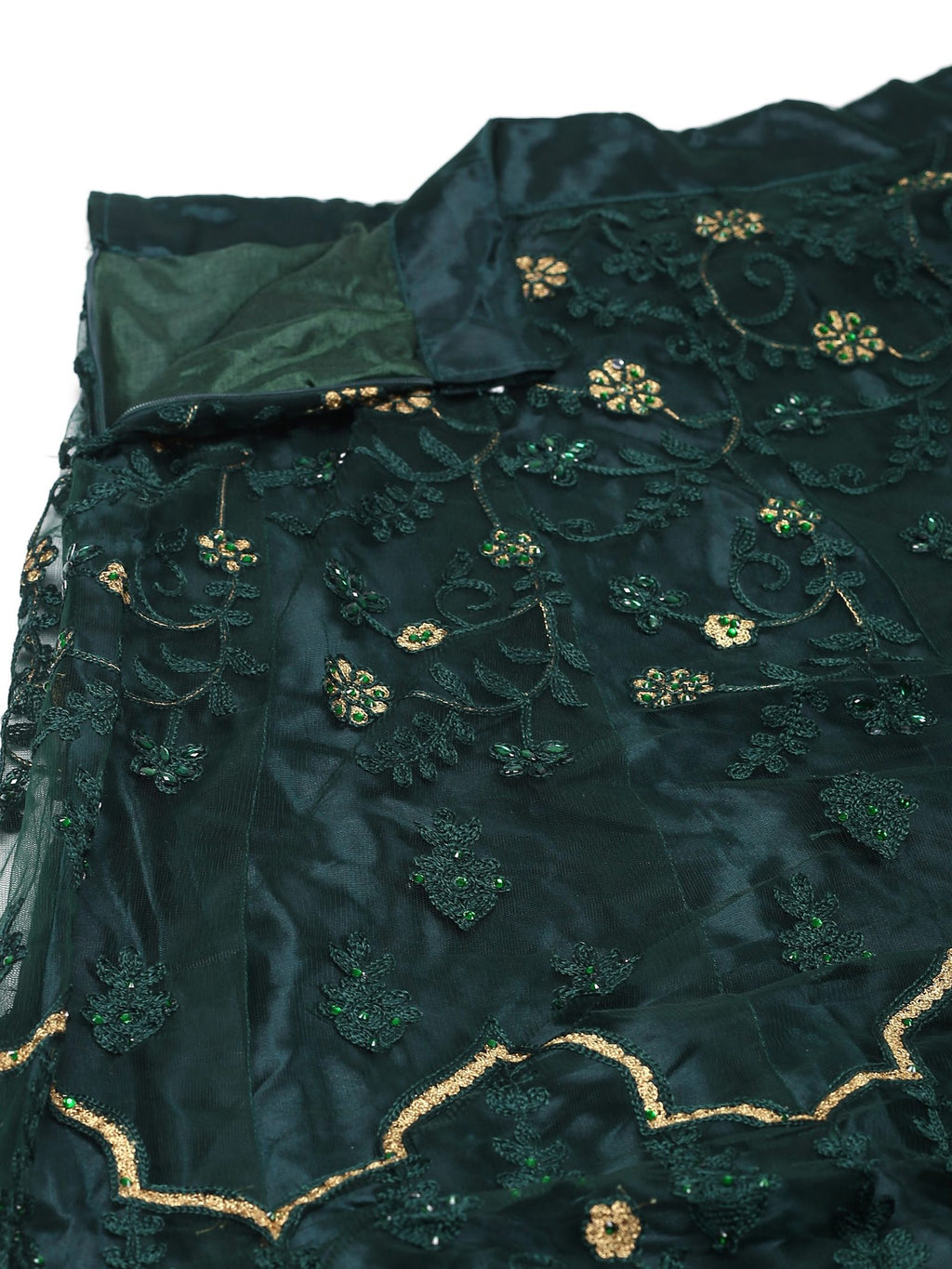 Green Festive Wear Semi-Stitched Net Lehenga Choli with Floral Motifs Thread Embroidered Work