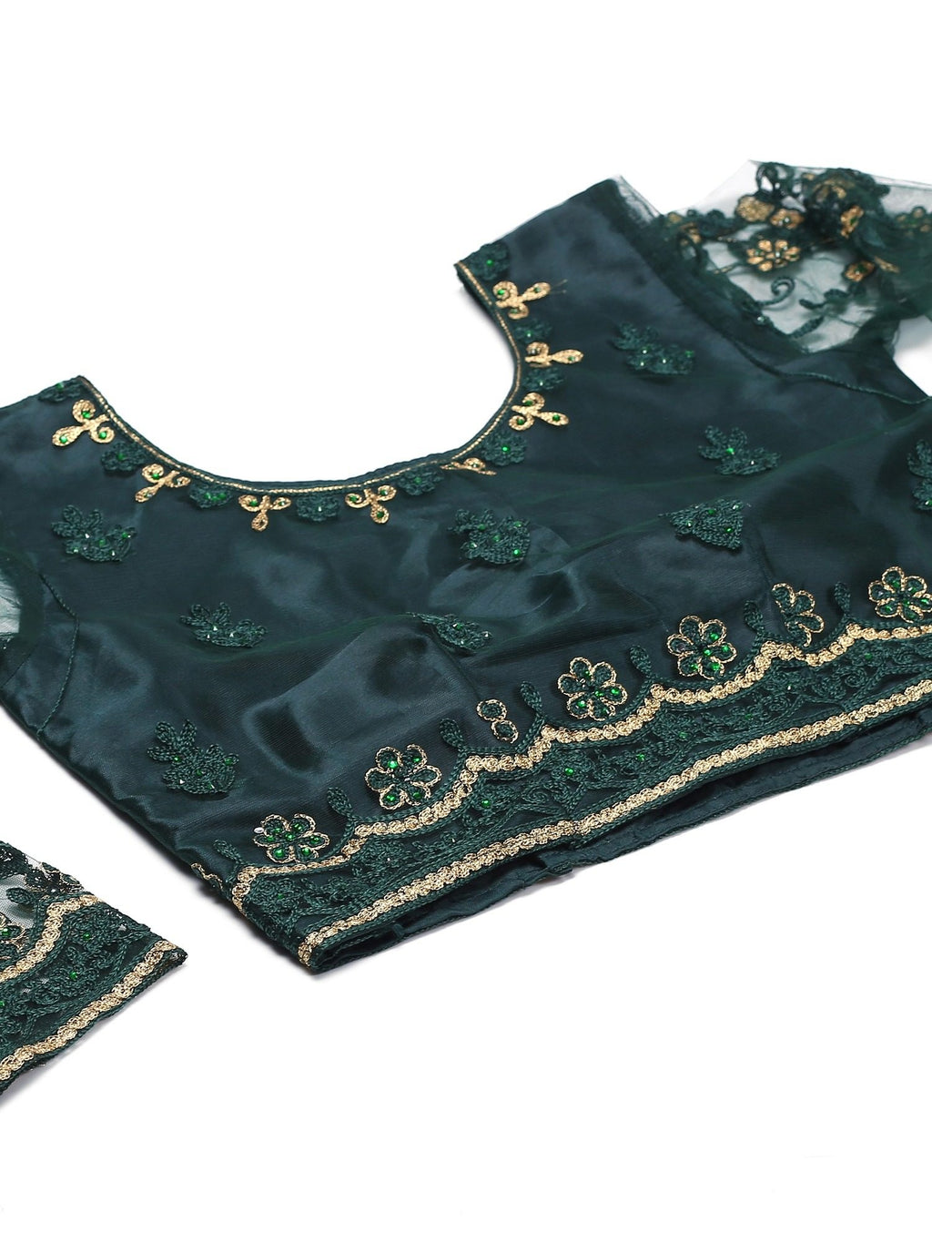 Green Festive Wear Semi-Stitched Net Lehenga Choli with Floral Motifs Thread Embroidered Work