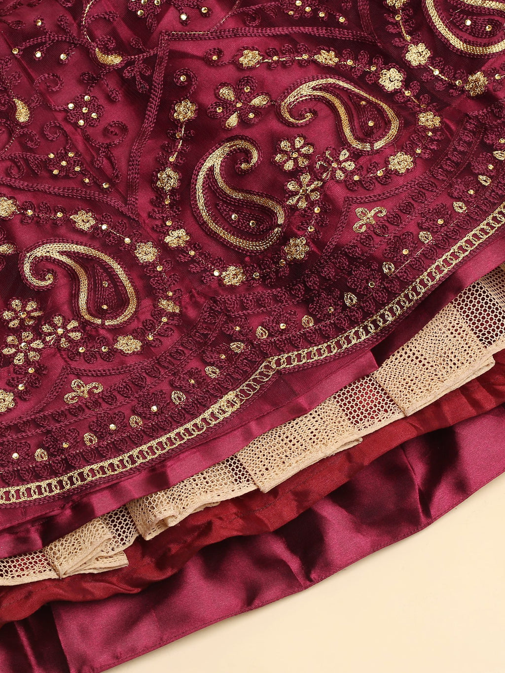 Purple Festive Wear Semi-Stitched Net Lehenga Choli with Floral Motifs Thread Embroidered Work