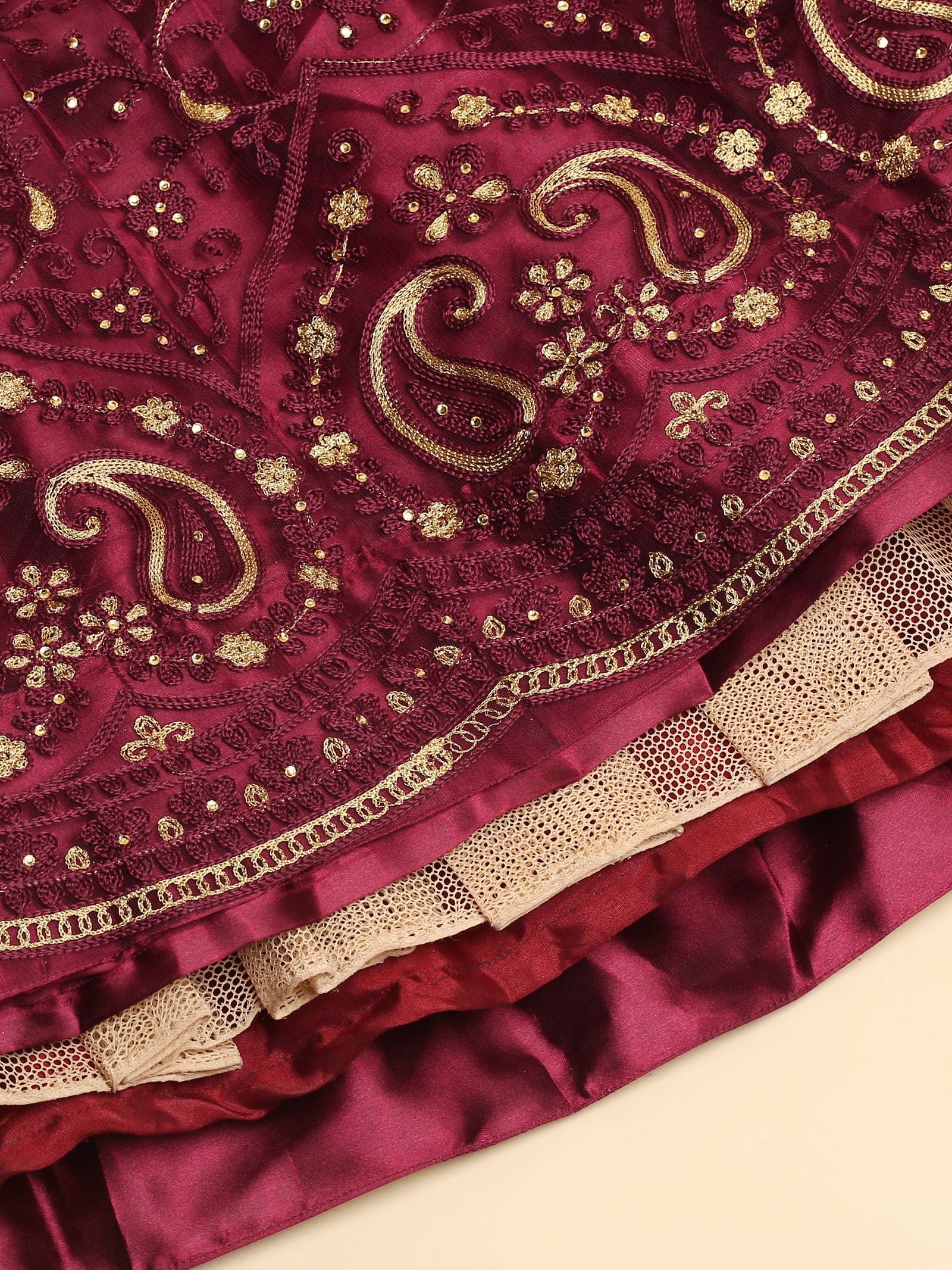 Purple Festive Wear Semi-Stitched Net Lehenga Choli with Floral Motifs Thread Embroidered Work