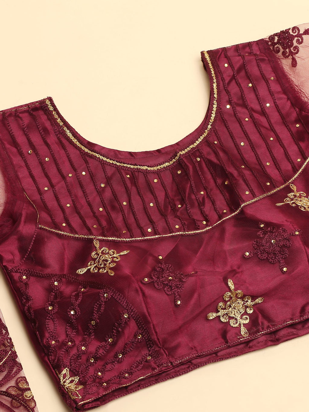 Purple Festive Wear Semi-Stitched Net Lehenga Choli with Floral Motifs Thread Embroidered Work