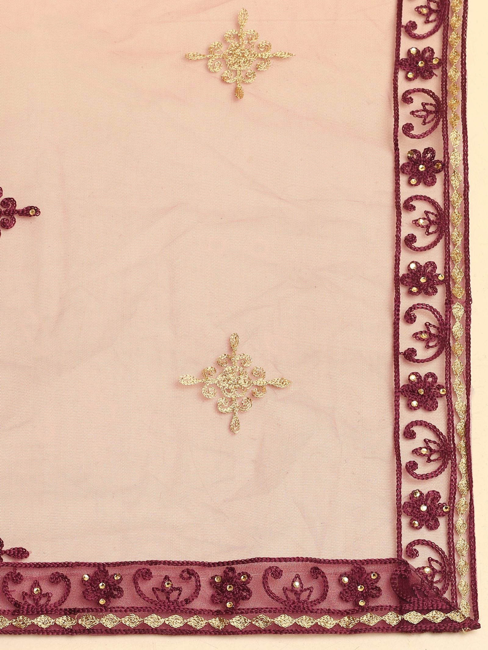 Purple Festive Wear Semi-Stitched Net Lehenga Choli with Floral Motifs Thread Embroidered Work