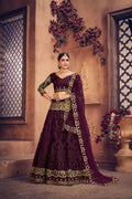 Royal Wine Purple Embroidered Bridal & Wedding Wear Semi-Stitched Net Lehenga Choli with Dupatta Work