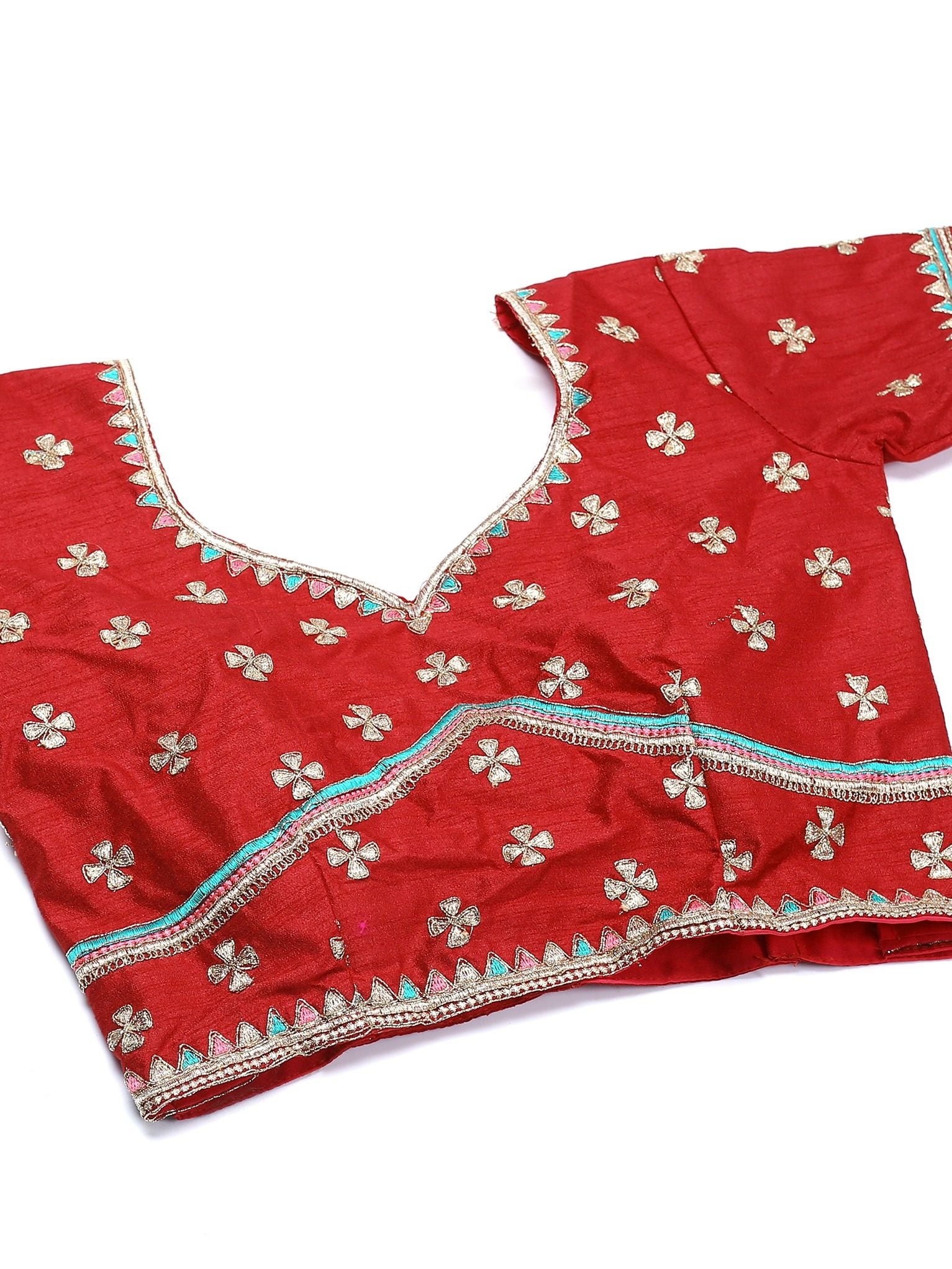Elegant Coral Red Festive & Wedding Wear Semi-Stitched Silk Blend Lehenga Choli with Embroidery & Thread Work