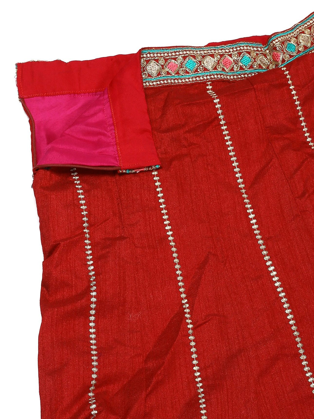 Elegant Coral Red Festive & Wedding Wear Semi-Stitched Silk Blend Lehenga Choli with Embroidery & Thread Work