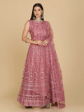 Dusty Rose Taffeta Silk Embroidered Party Wear Semi-Stitched Lehenga Choli with Floral Thread Work