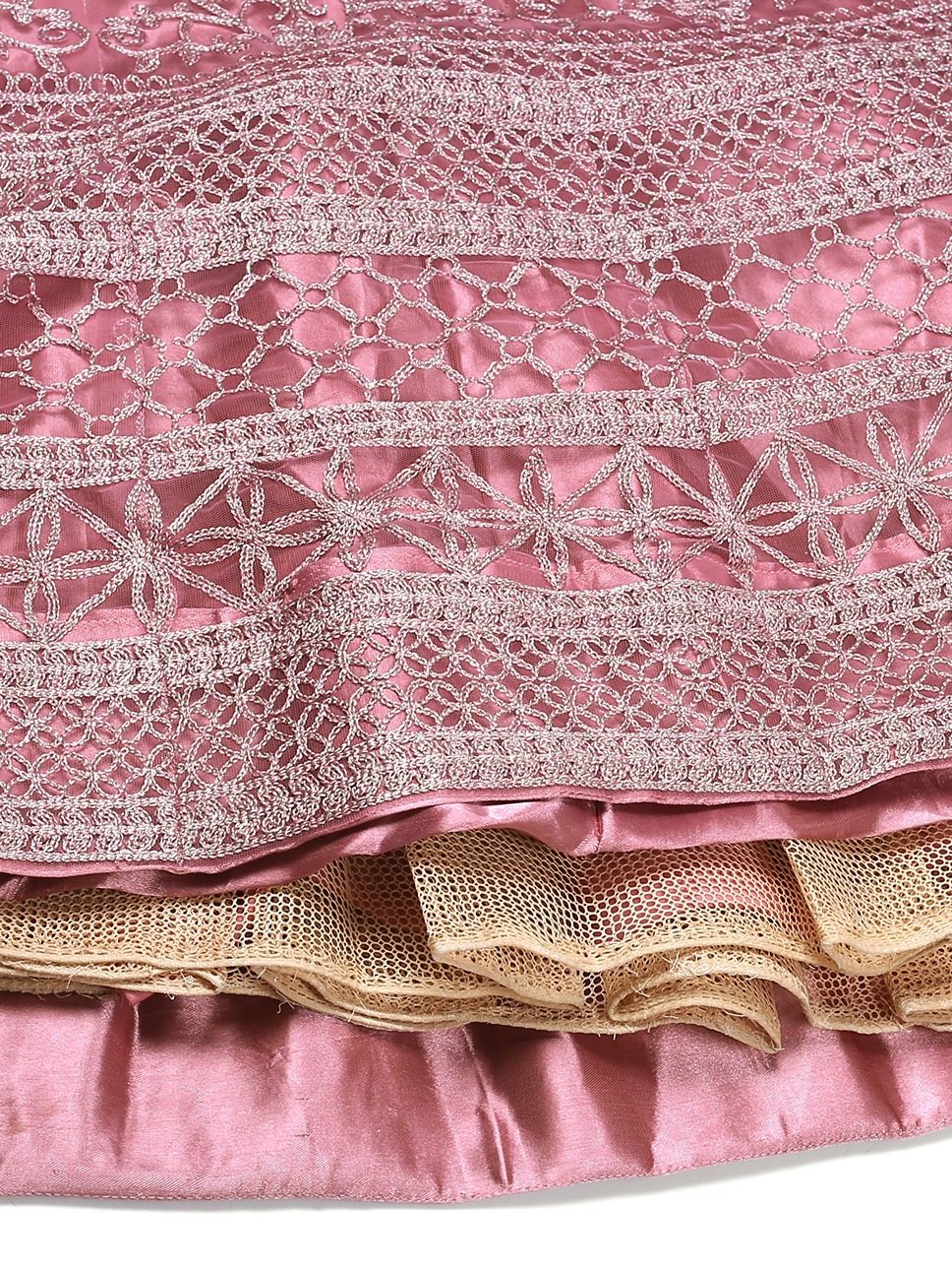 Dusty Rose Taffeta Silk Embroidered Party Wear Semi-Stitched Lehenga Choli with Floral Thread Work