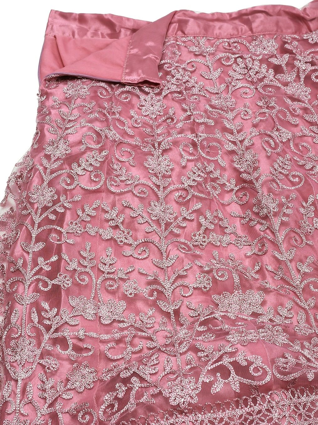 Dusty Rose Taffeta Silk Embroidered Party Wear Semi-Stitched Lehenga Choli with Floral Thread Work