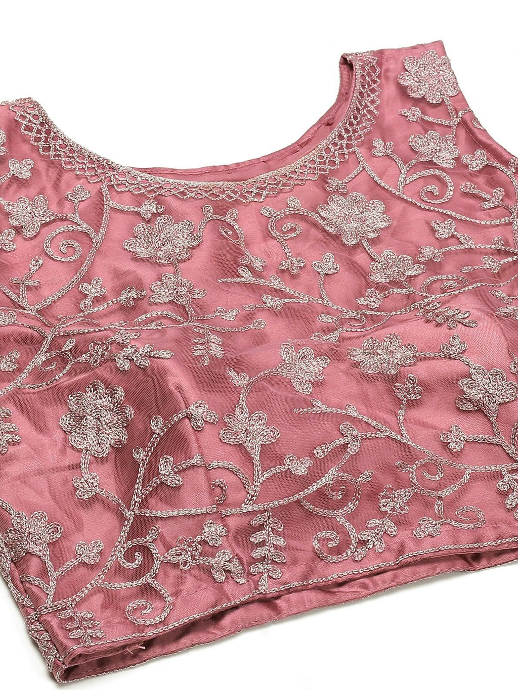 Dusty Rose Taffeta Silk Embroidered Party Wear Semi-Stitched Lehenga Choli with Floral Thread Work
