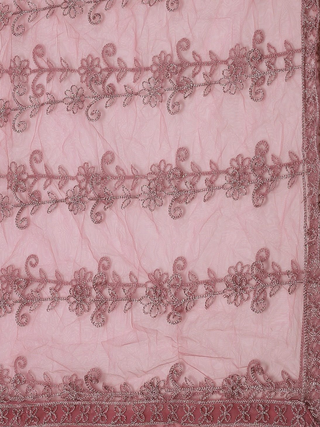 Dusty Rose Taffeta Silk Embroidered Party Wear Semi-Stitched Lehenga Choli with Floral Thread Work