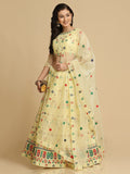 Elegant Pastel Yellow Festive & Wedding Wear Semi-Stitched Net Lehenga Choli with Multicolor Thread Embroidery Work