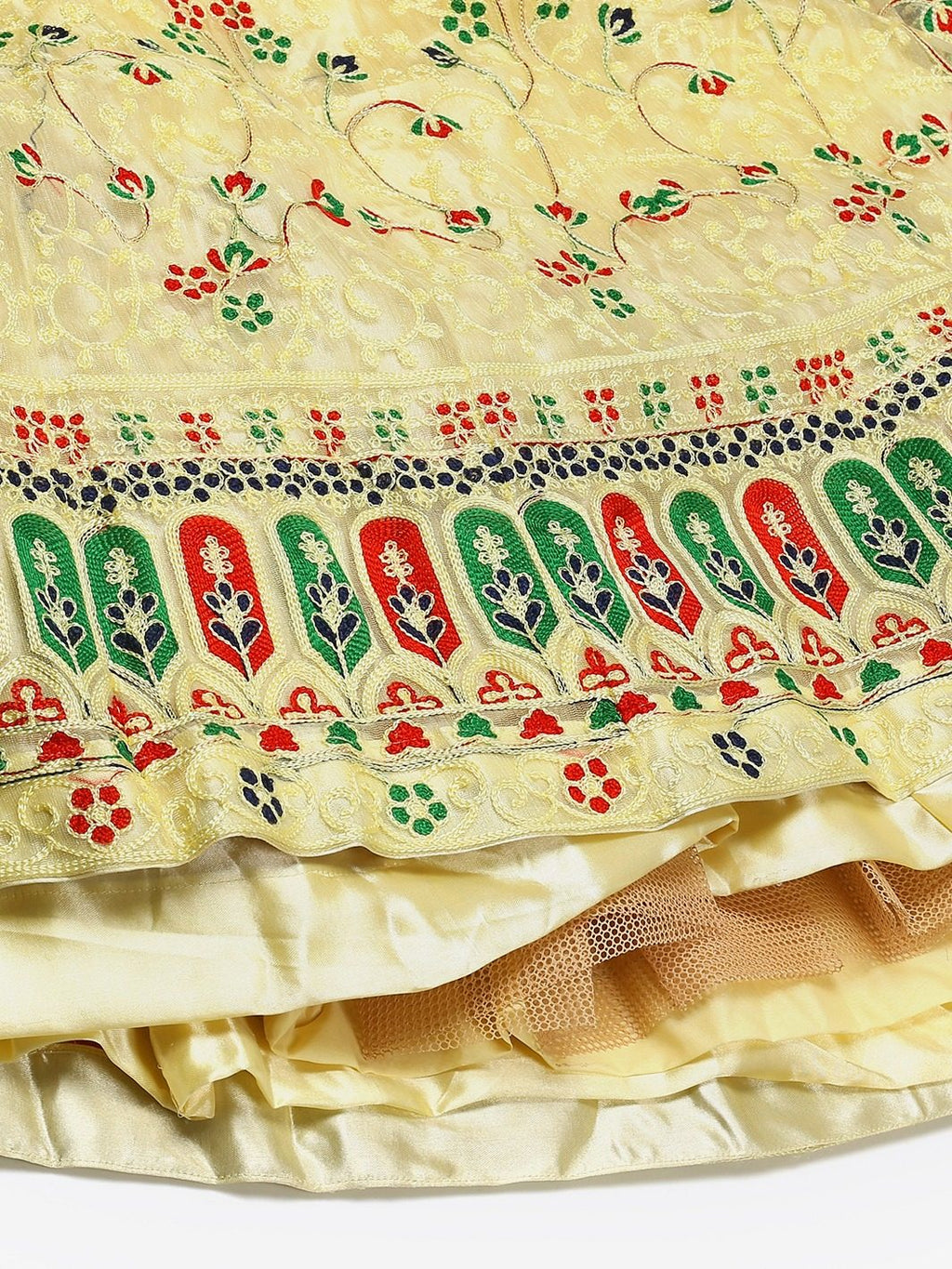Elegant Pastel Yellow Festive & Wedding Wear Semi-Stitched Net Lehenga Choli with Multicolor Thread Embroidery Work