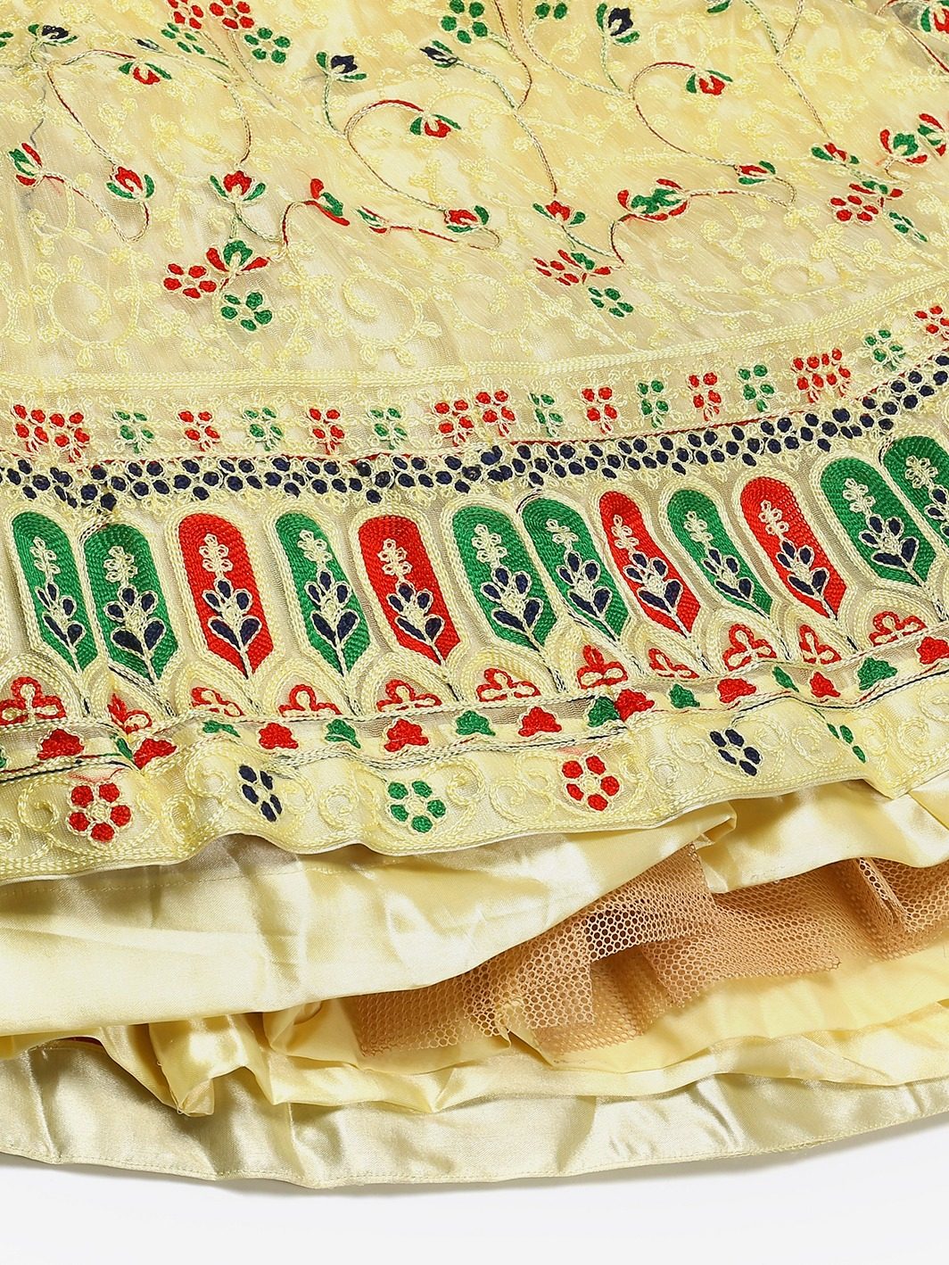 Elegant Pastel Yellow Festive & Wedding Wear Semi-Stitched Net Lehenga Choli with Multicolor Thread Embroidery Work
