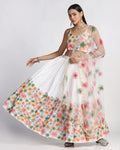 Off-White Festive & Wedding Wear Semi-Stitched Taffeta Silk Lehenga Choli with Multicolor Floral Thread Embroidery