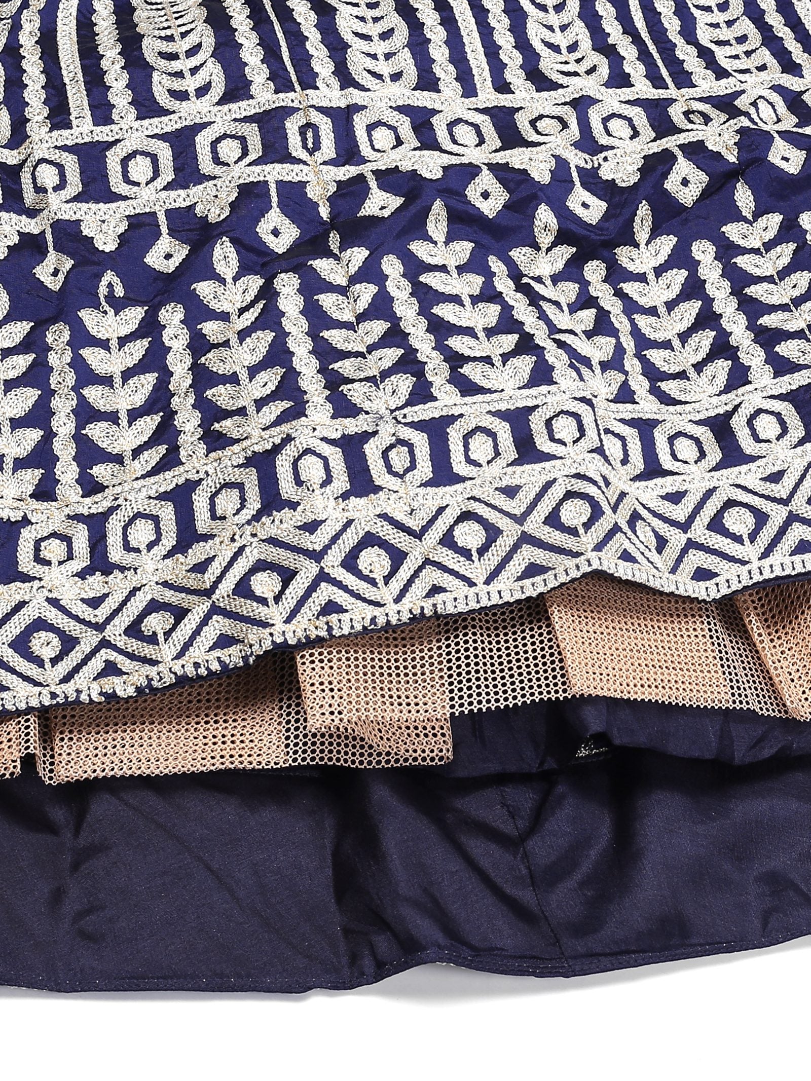 Royal Navy Blue & Antique Traditional Wedding Wear Semi-Stitched Georgette Lehenga Choli with Intricate Geometric Embroidery Work