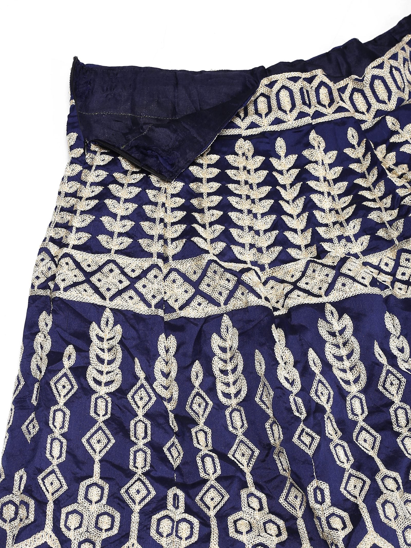 Royal Navy Blue & Antique Traditional Wedding Wear Semi-Stitched Georgette Lehenga Choli with Intricate Geometric Embroidery Work
