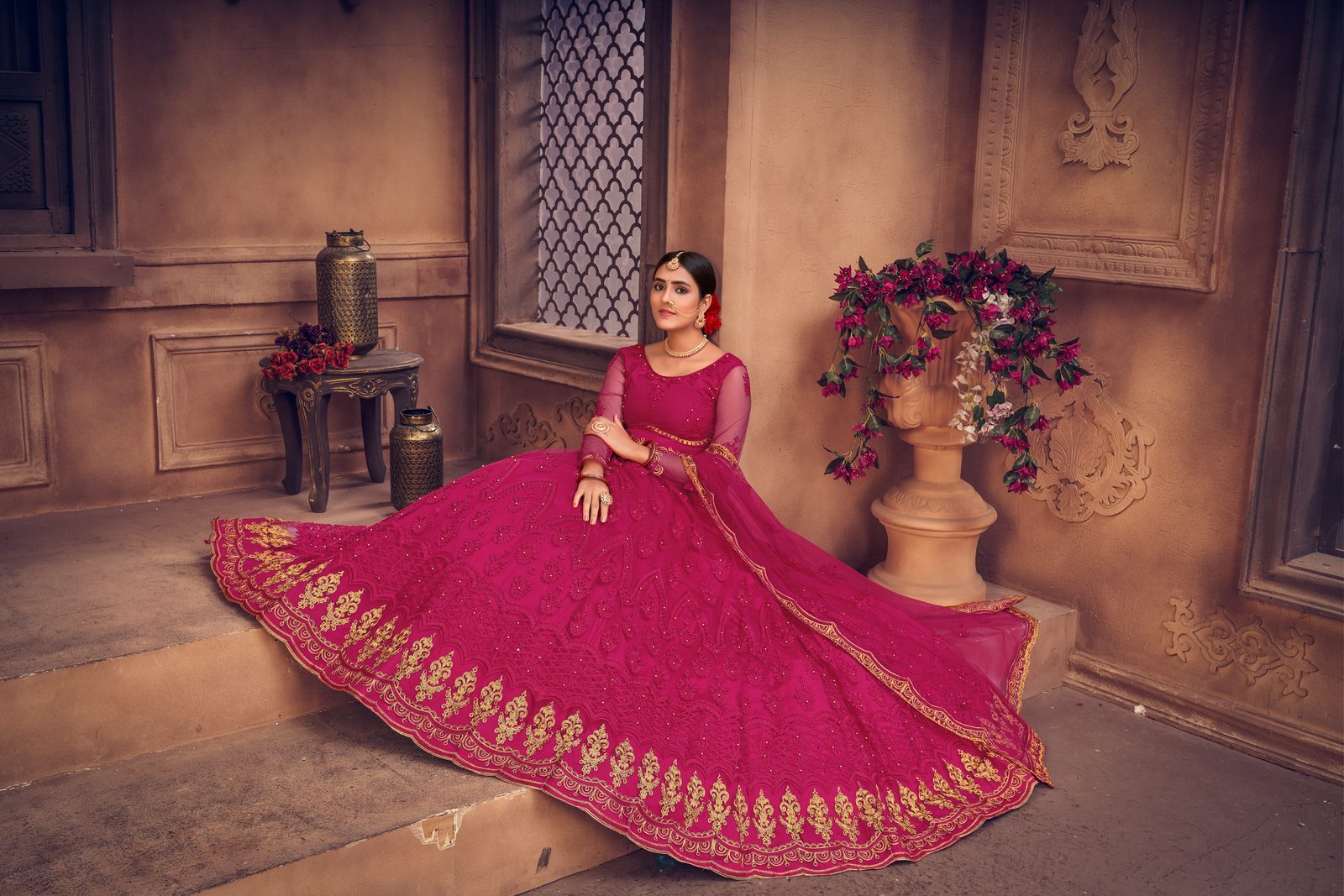 Embroidered Pink Bridal & Wedding Wear Semi-Stitched Net Lehenga Choli with Heavy Dupatta Work