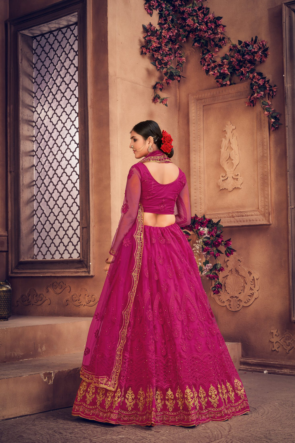 Embroidered Pink Bridal & Wedding Wear Semi-Stitched Net Lehenga Choli with Heavy Dupatta Work
