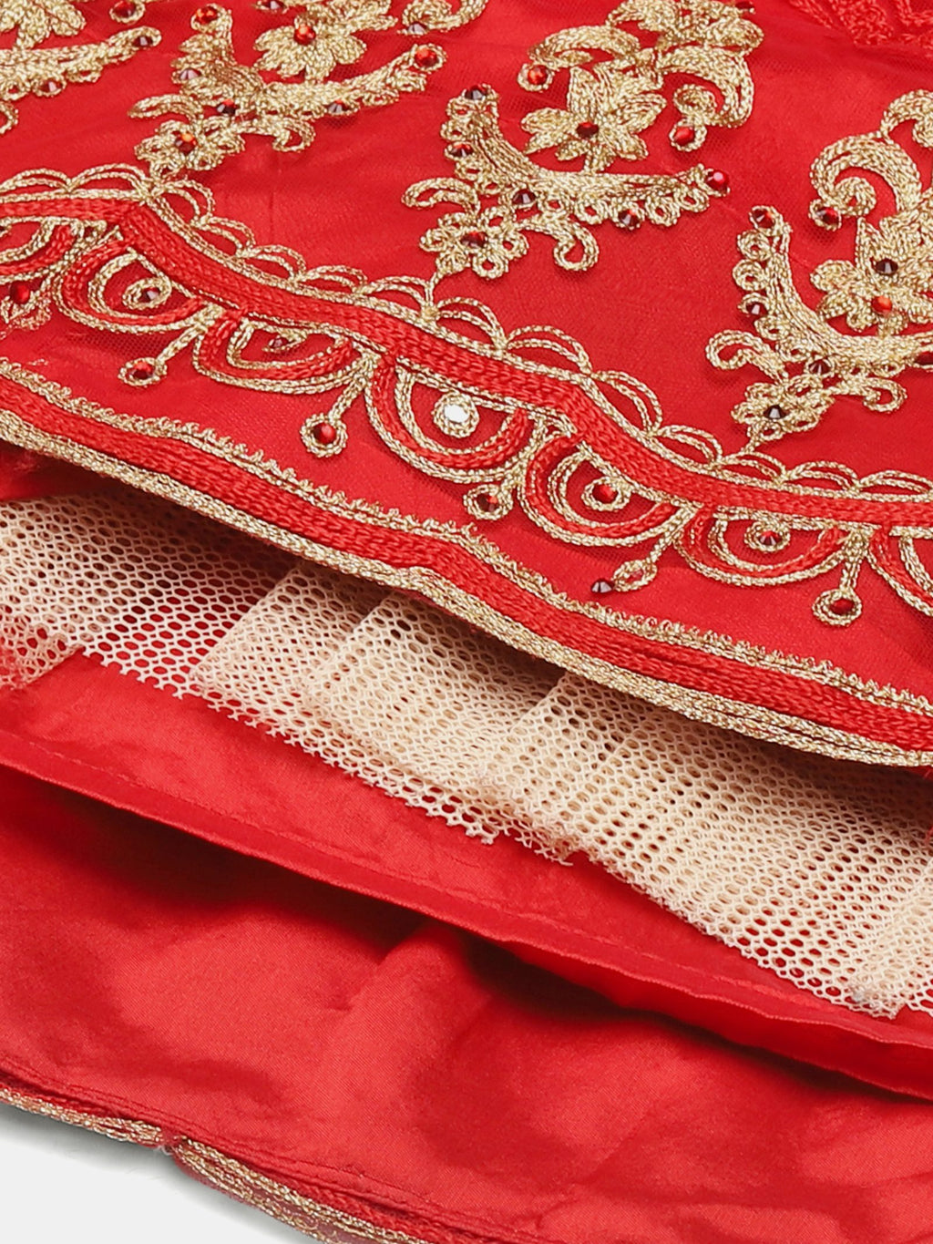 Embroidered Bridal & Wedding Wear Semi-Stitched Red Net Lehenga Choli with Heavy Dupatta Work