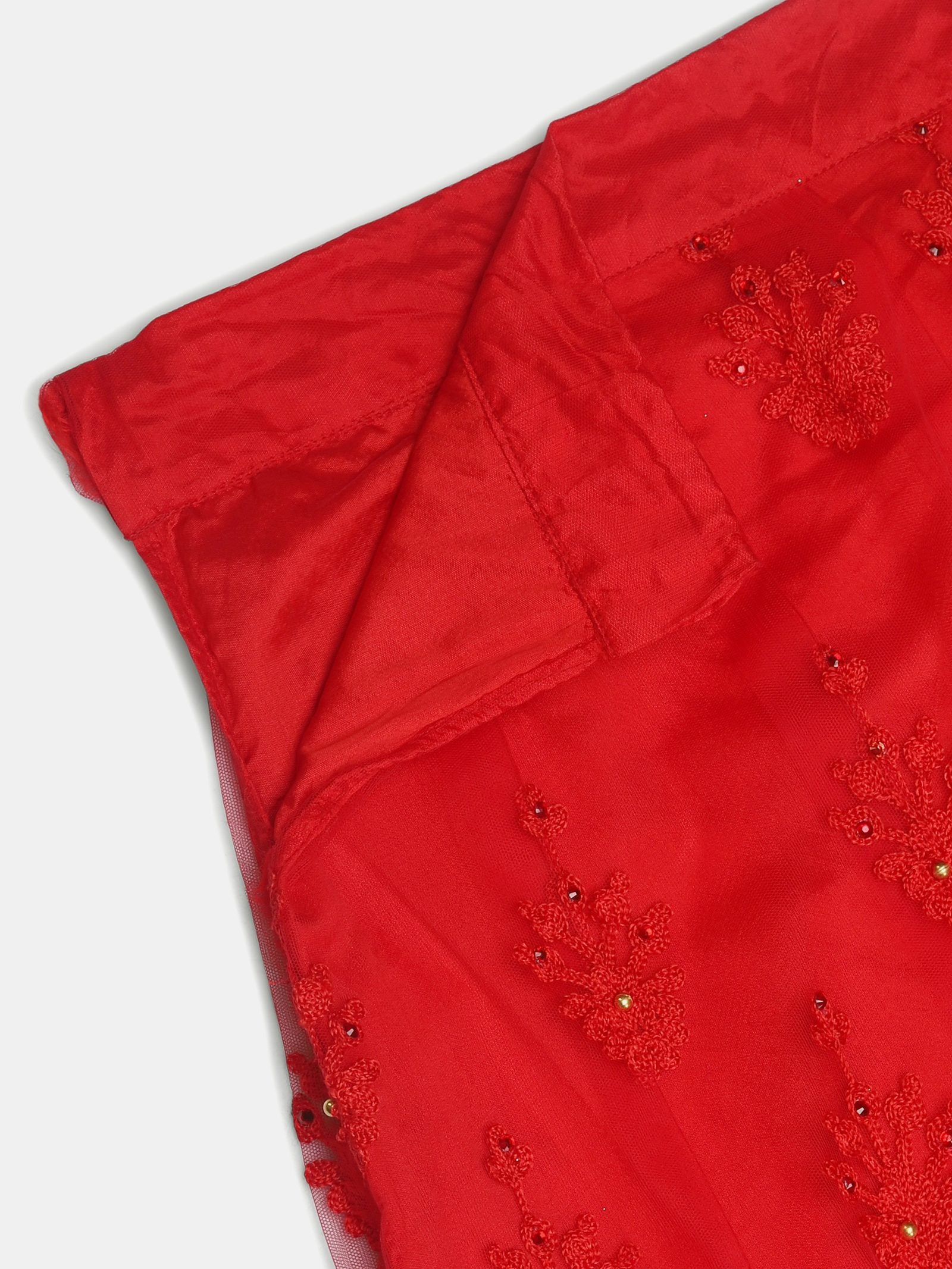 Embroidered Bridal & Wedding Wear Semi-Stitched Red Net Lehenga Choli with Heavy Dupatta Work
