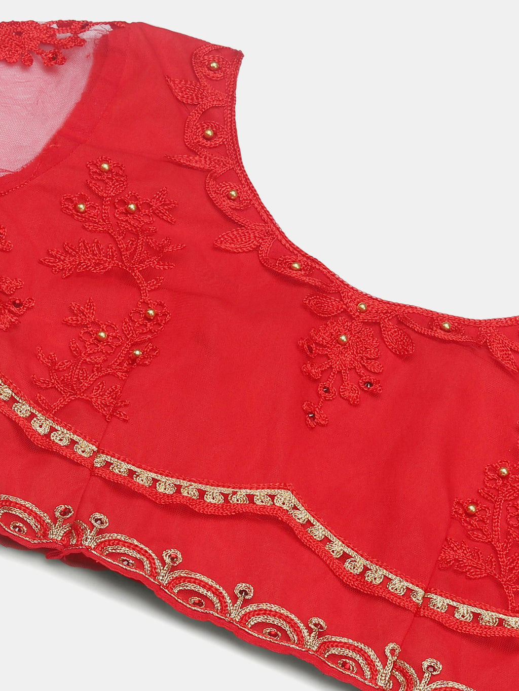 Embroidered Bridal & Wedding Wear Semi-Stitched Red Net Lehenga Choli with Heavy Dupatta Work