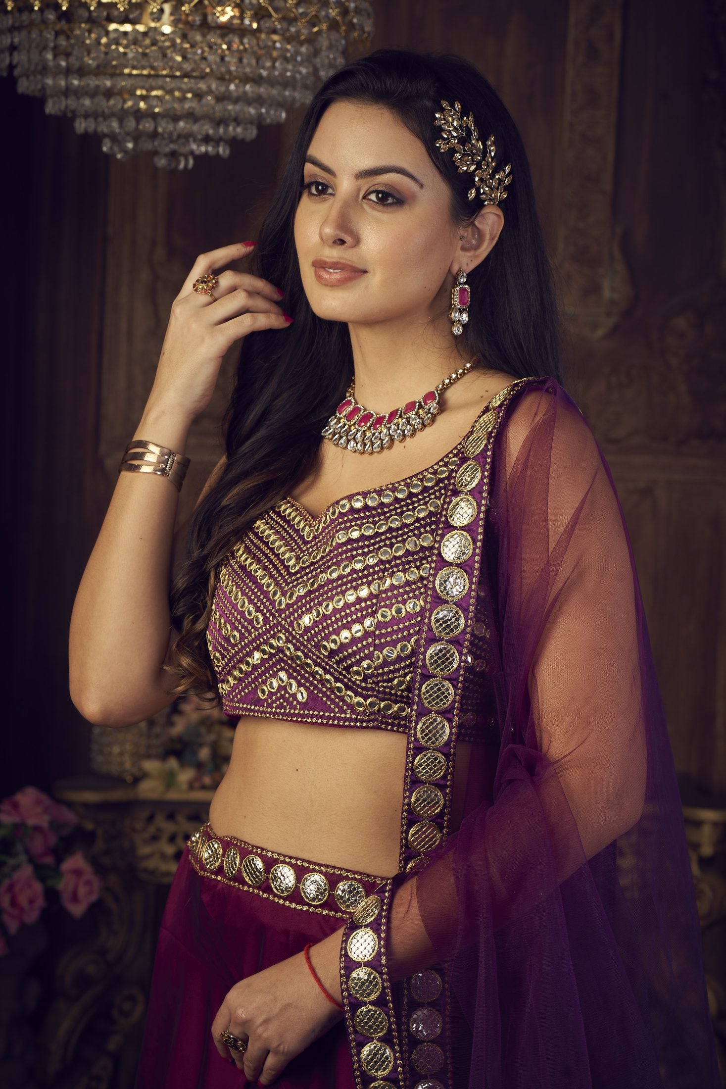Royal Wine & Plum Purple Wedding Wear Semi-Stitched Rangoli Silk Lehenga Choli with Designer Mirror Border Net Dupatta