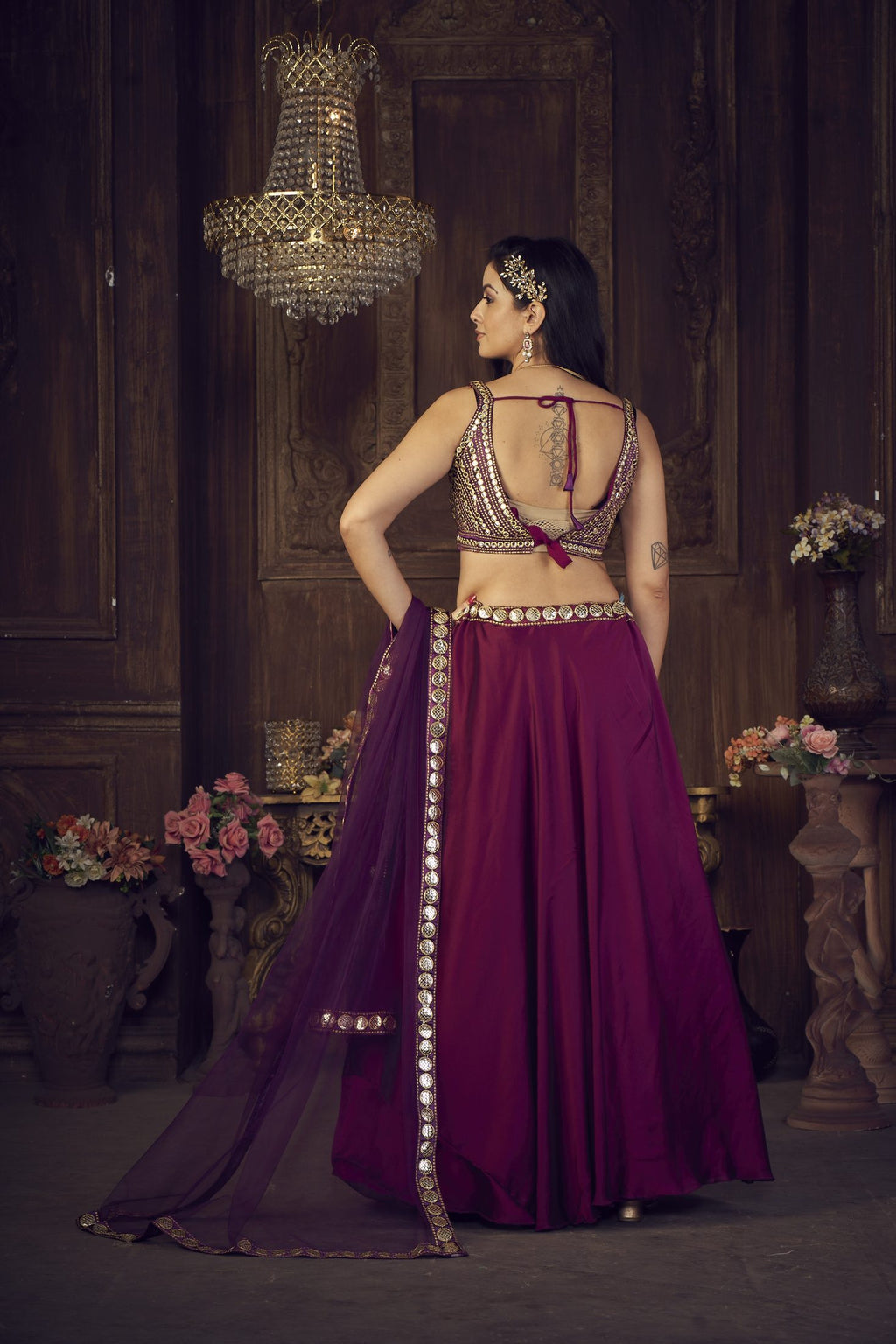 Royal Wine & Plum Purple Wedding Wear Semi-Stitched Rangoli Silk Lehenga Choli with Designer Mirror Border Net Dupatta