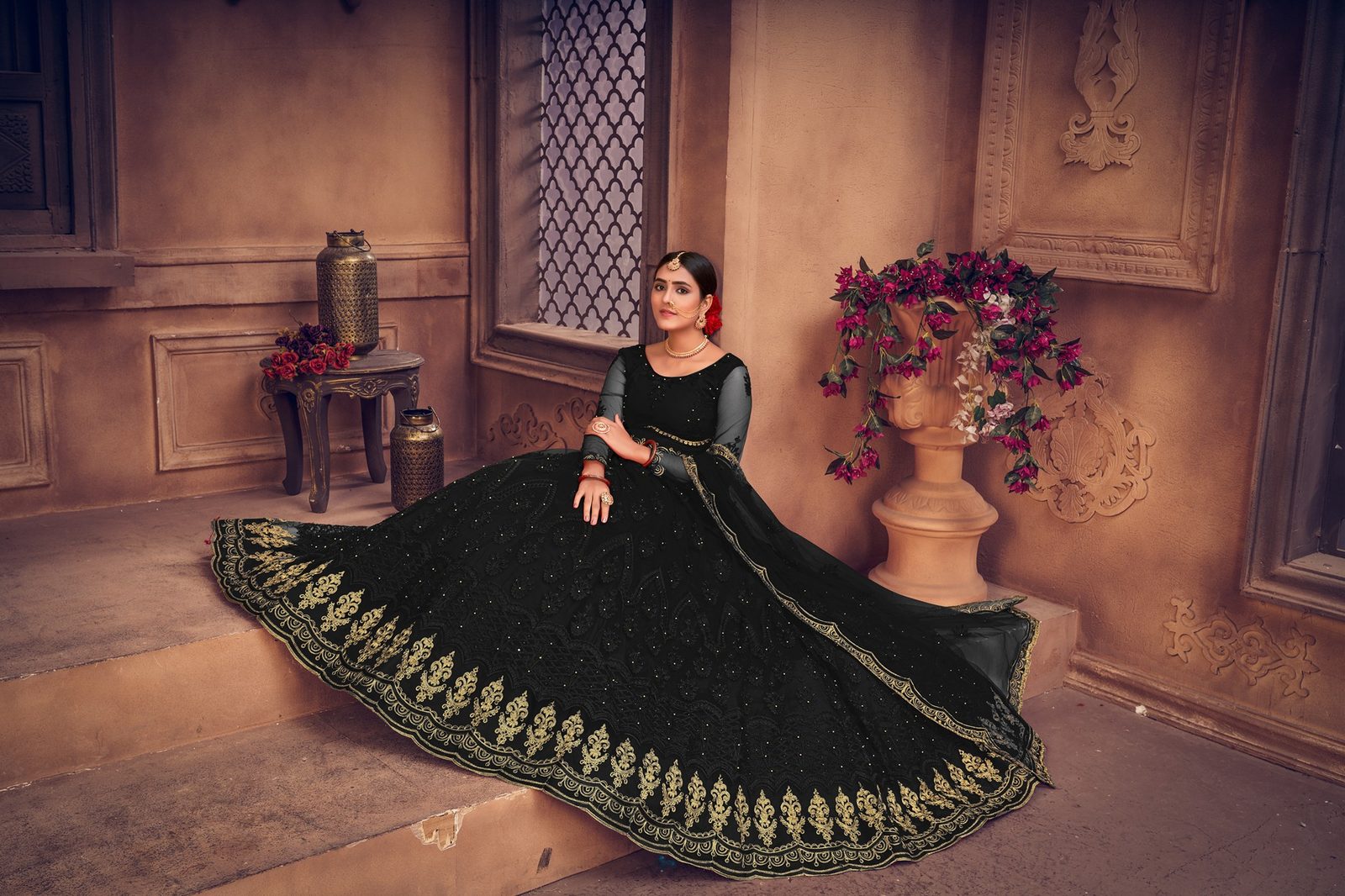 Black Embroidered Bridal & Wedding Wear Semi-Stitched Net Lehenga Choli with Heavy Dupatta Work