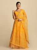 Elegant Peach Pink Festive & Wedding Wear Semi-Stitched Net & Silk Blend Lehenga Choli with Floral Embroidery Work