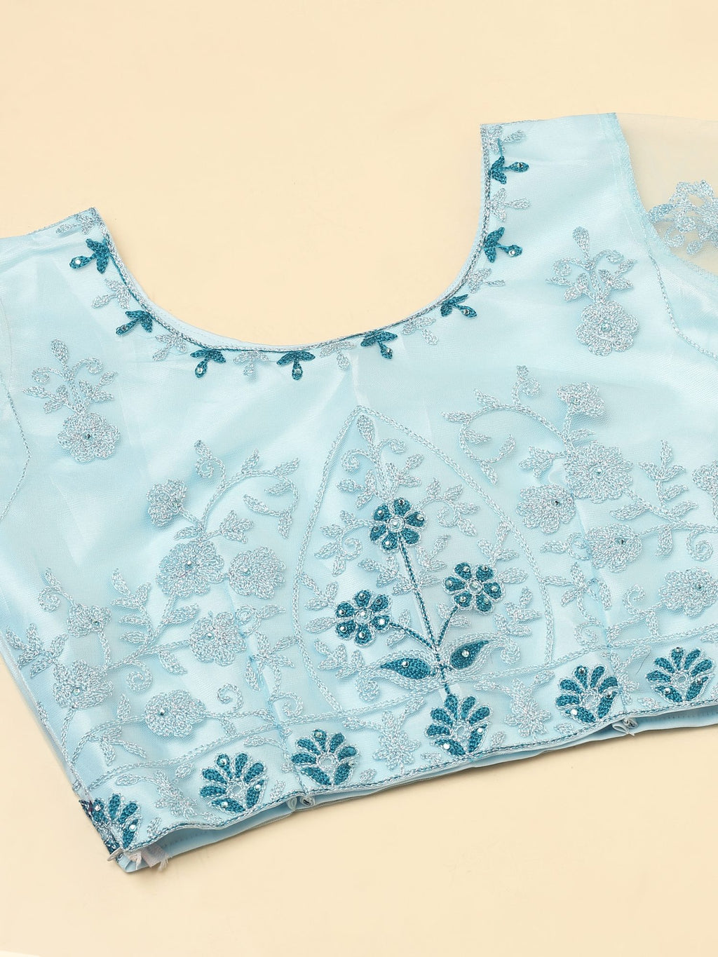 Graceful Powder Blue Festive & Wedding Wear Semi-Stitched Net Lehenga Choli with Intricate Floral Thread Embroidery Work