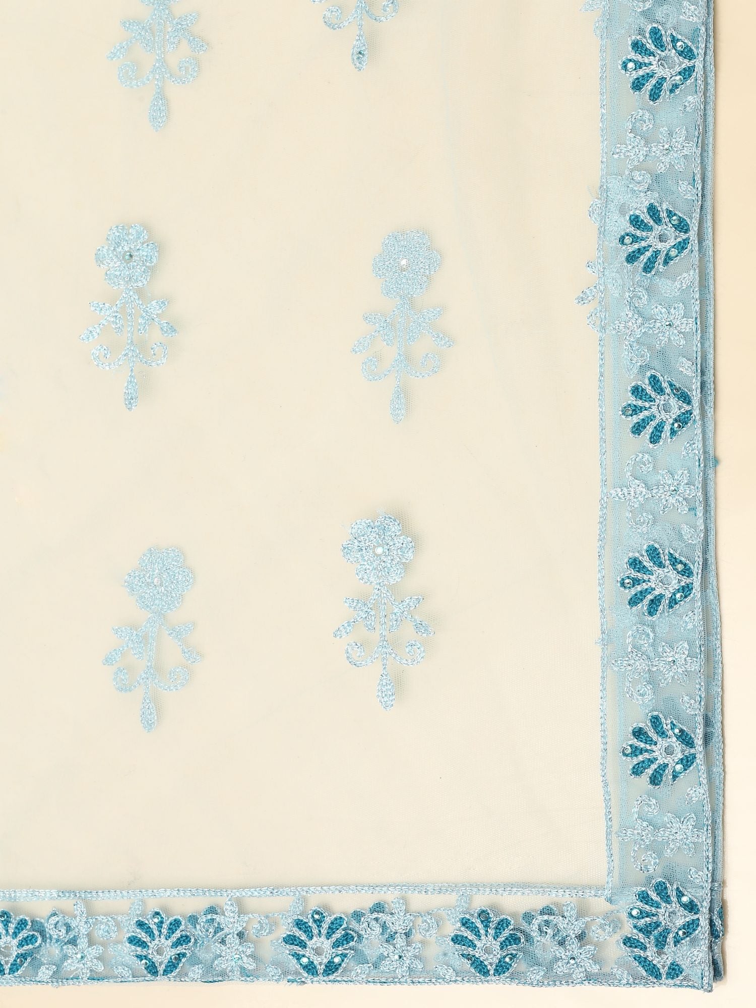 Graceful Powder Blue Festive & Wedding Wear Semi-Stitched Net Lehenga Choli with Intricate Floral Thread Embroidery Work