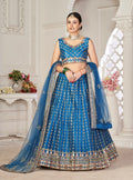 Graceful Teal Blue Embroidered Festive & Wedding Wear Semi-Stitched Net Lehenga Choli with Net Dupatta