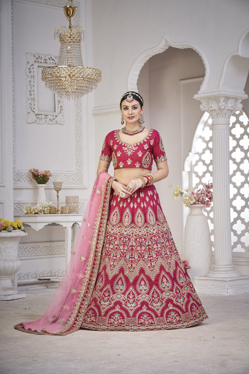 Bridal Rani Pink & Blush Festive & Wedding Wear Semi-Stitched Silk Lehenga Choli with Heavy Traditional Embroidery Net Dupatta