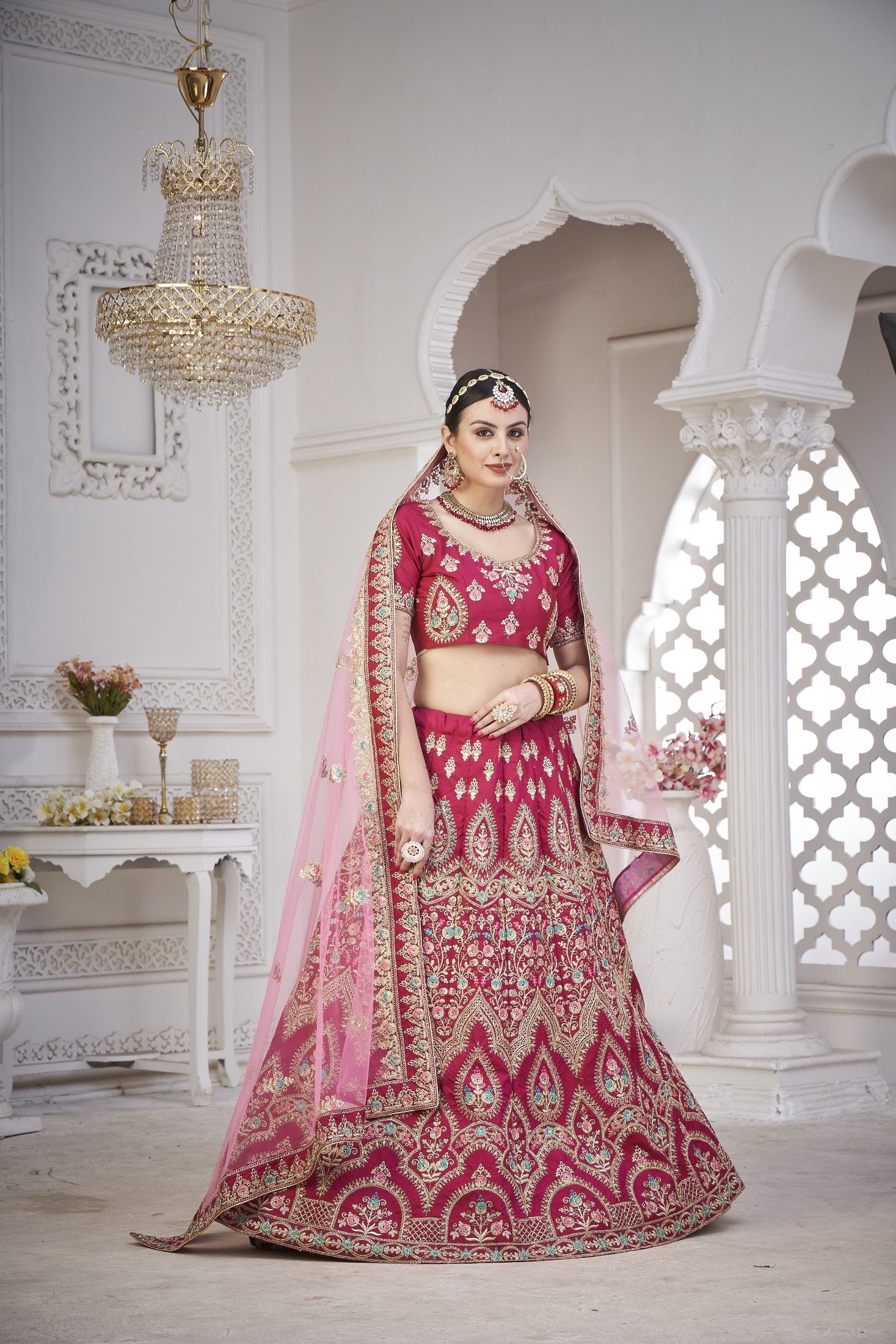 Bridal Rani Pink & Blush Festive & Wedding Wear Semi-Stitched Silk Lehenga Choli with Heavy Traditional Embroidery Net Dupatta