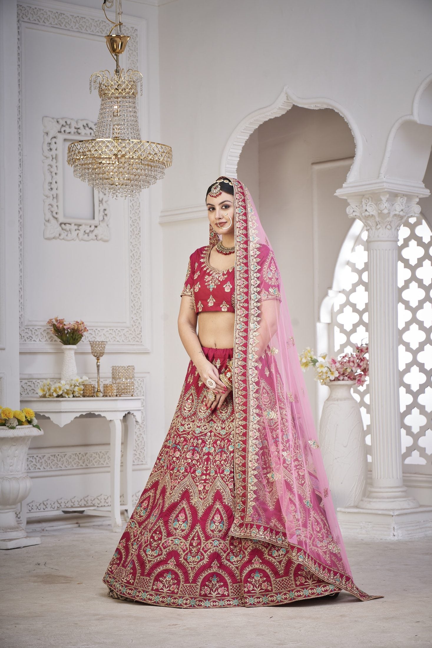 Bridal Rani Pink & Blush Festive & Wedding Wear Semi-Stitched Silk Lehenga Choli with Heavy Traditional Embroidery Net Dupatta